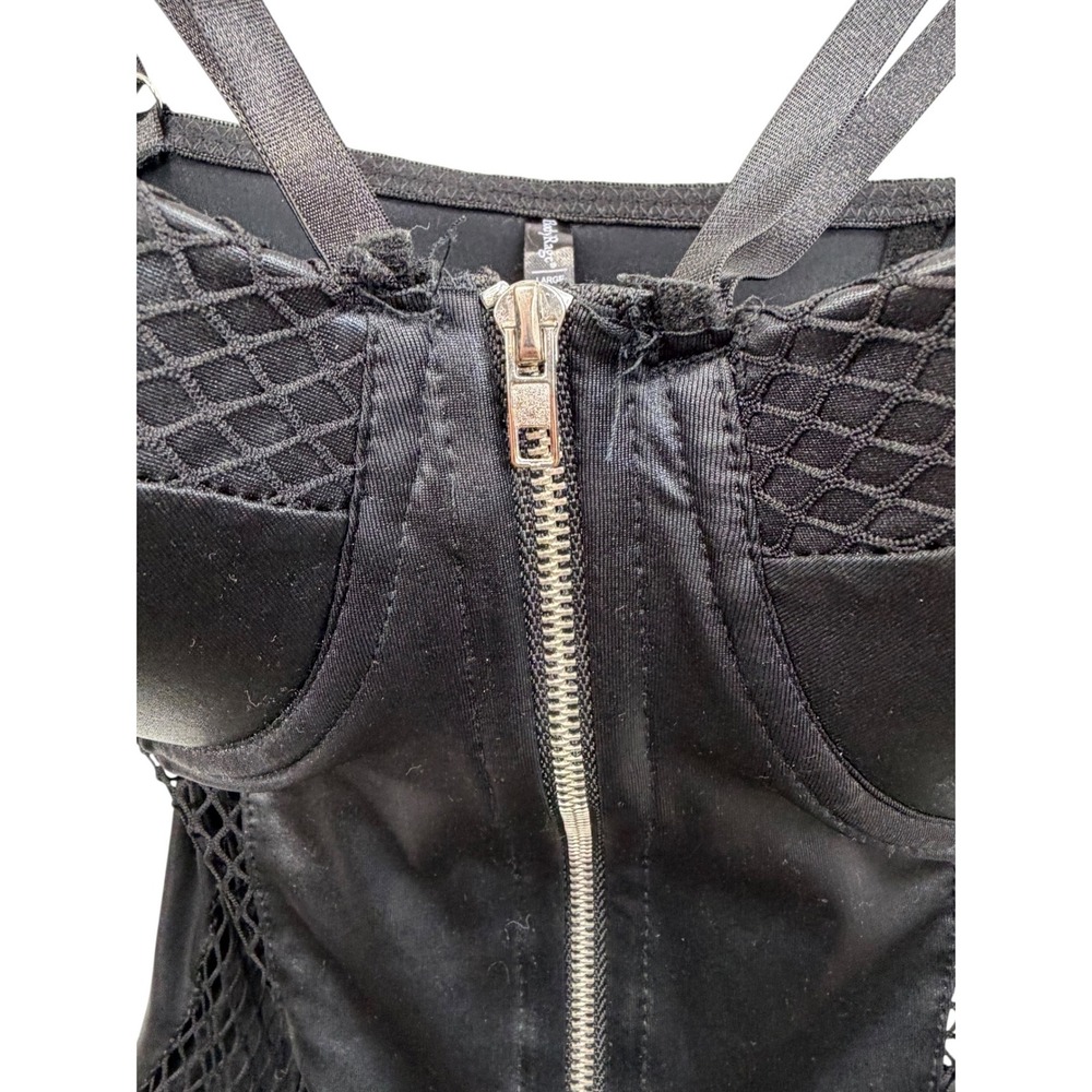 BodyRage Black Faux Leather Fishnet Corset Bustier Caged Gothic Festival Large - Picture 6 of 8